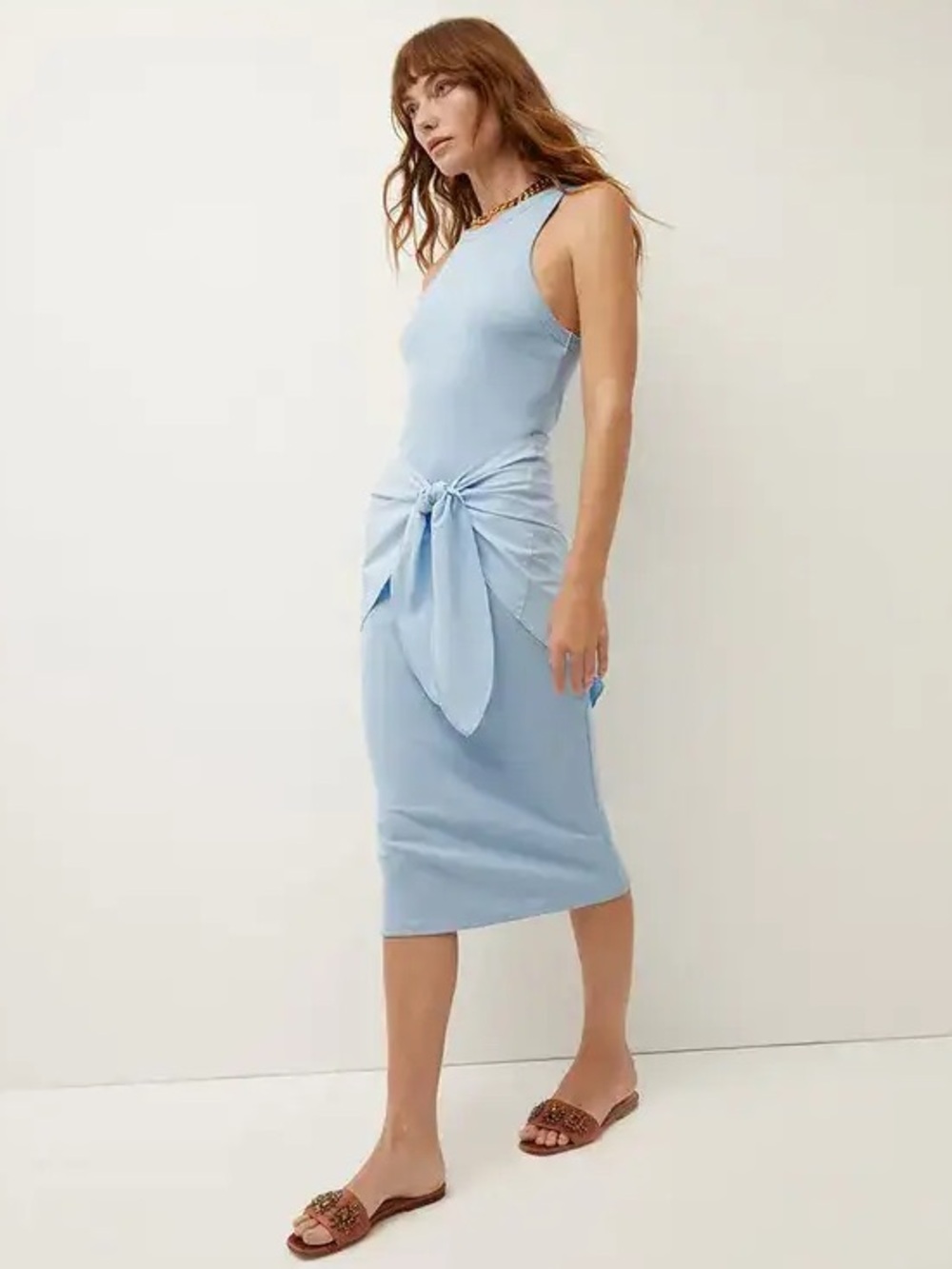 Veronica Beard Odeon Tie Front Ribbed Midi Dress Lake Blue Small - Picture 13 of 13